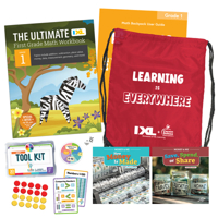 The IXL Ultimate 1st Grade Math Backpack, Includes Workbook, Money and Me Readers, Hands-On Math Tool Kit, and Parental Support Guide 1483879690 Book Cover