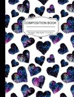 Composition Book: Magic Hearts Night Sky Meditation Wide Ruled Paper Lined Notebook Unicorn Journal for Teens Kids Students Back to School 7.5 x 9.25 in. 100 Pages 1080208844 Book Cover