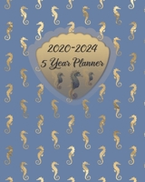 2020-2024 5 Year Planner: Sea Blue & Gold Seahorse Design: Monthly Yearly Schedule Organizer (60 Months): Agenda Calendar For The Next 5 Years 1088564860 Book Cover