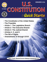 U.S. Constitution Quick Starts Workbook, Grades 4 - 12 1622238273 Book Cover