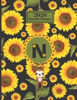 2020 Monthly Planner: Smiling Sloth Sunflowers Personalized Monogram Initial N Letter N Appointment Calendar Organizer And Journal For Writing 171026652X Book Cover