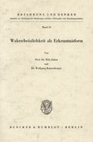 Wahrscheinlichkeit ALS Erkenntnisform 3428019784 Book Cover