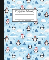 Composition Notebook: 7.5x9.25, Wide Ruled Christmas Penguins and Igloos 1676781250 Book Cover