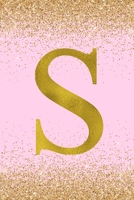 S: Letter S Initial Monogram Notebook - Pretty Pink & Gold Confetti Glitter Monogrammed Blank Lined Note Book, Writing Pad, Journal or Diary with Lines - Birthday or Christmas Gift for Kids, Girls & W 1088551165 Book Cover