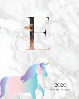 2020 Weekly Planner: Magical Unicorn Planner Monogram With Initial "E" on Luxury Gray Marble 1711389919 Book Cover