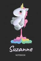 Suzanne - Notebook: Blank Ruled Personalized & Customized Name Rainbow Farting Unicorn School Notebook Journal for Girls & Women. Funny Unicorn Desk Accessories for Kindergarten, Primary, Back To Scho 1074426185 Book Cover