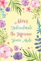 Never Underestimate the Difference You've Made: Retirement Journal - for women, a beautiful floral notebook cover with 120 blank pages. 1081371854 Book Cover