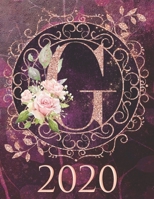 2020 Weekly Planner - Monogram Initial G: 12-Month Large Print Rose Gold Glitter Purple Letter-Sized A4 Schedule Organizer by 52 Week Cornell Notes Monthly Calendar Designed in USA floral purple scrol 1651068410 Book Cover