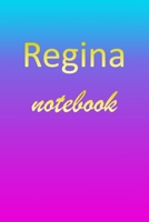 Regina: Blank Notebook Wide Ruled Lined Paper Notepad Writing Pad Practice Journal Custom Personalized First Name Initial R Blue Purple Gold Taking Class Notes, Homework, Studying School Homeschool &  167088130X Book Cover