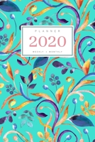 Planner 2020 Weekly Monthly: 6x9 Full Year Notebook Organizer Small 12 Months - Jan to Dec 2020 Watercolor Decorative Floral Design Turquoise 1698955669 Book Cover