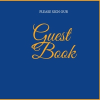 Wedding Guest Book: Blue and Gold Guest Book - Blank Unruled pages -Landscape Guest Book- Modern Paperback Guest Book- 1716366887 Book Cover