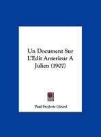 Un Document Sur L'Edit Anterieur A Julien (1907) 1160264708 Book Cover