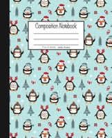 Composition Notebook: 7.5x9.25, Wide Ruled Christmas Trees with Penguins 1676781234 Book Cover