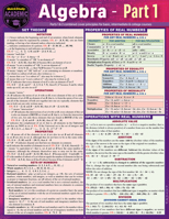 Algebra Part 1: A Quickstudy Laminated Reference Guide 1423251105 Book Cover