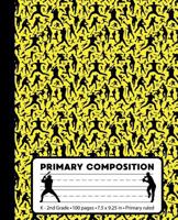 Primary Composition: Baseball Player Yellow Marble Composition Book for boys or girls K-2. Sports notebook handwriting paper. Primary ruled 1724586696 Book Cover