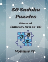50 Sudoku Puzzles: Advanced (difficulty level:60 to 75 ): 4 puzzles per Page / 50 Puzzles with Solutions /The Higher the Value, The More B08SRJCRPX Book Cover