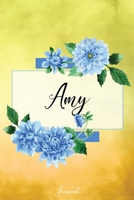 Amy Journal: Blue Dahlia Flowers Personalized Name Journal/Notebook/Diary - Lined 6 x 9-inch size with 120 pages 1708158979 Book Cover