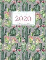 Planner 2020 Weekly Monthly: 8.5 x 11 Full Year Notebook Organizer Large 12 Months - Jan to Dec 2020 Watercolor Cactus Succulent Design Gray 1698874898 Book Cover