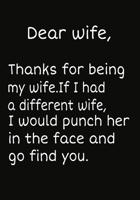 Dear Wife, Thanks for being my wife.If I had a different wife, I would punch her in the face and go find you.: Notebook Journal, Hilarious Funny Gift For Her for Valentines Day Christmas Or Any Occasi 1708224017 Book Cover