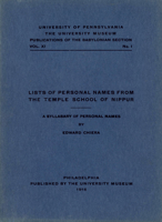 Lists of Personal Names from the Temple School of Nippur: A Syllabary of Personal Names 0924171936 Book Cover