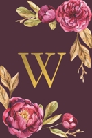 W: Personalized Initial Monogram Blank Lined Notebook Journal Printed Peony flowers, for Women and Girls 6x9 inch. Christmas gift, birthday gift idea 1676232516 Book Cover