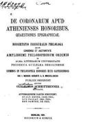 de Coronarum Apud Atheniensis Honoribus, Quaestiones Epigraphicae 1160386498 Book Cover