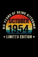 October 1954 Limited Edition 65 Years of Being Awesome: Funny Vintage Sun 65 Years Old 65th Birthday Blank 120 Pages Lined Notebook/Journal Diary 65th Birthday Gift 1694978826 Book Cover