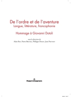 De l'ordre et de l'aventure: Langue, littérature, francophonie : hommage à Giovanni Dotoli (HR.HORS COLLEC.) (French Edition) 2705688986 Book Cover
