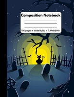 Composition Notebook: Spooky Halloween Gifts: Red Eyed Black Cat in Graveyard, Composition Book, Back to School Work or Home, 100 pages 1693529874 Book Cover