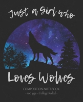 JUST A GIRL WHO LOVES WOLVES Composition Notebook: College Ruled School Journal Diary Wolf Lover Gift 170481703X Book Cover