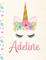 Adeline: Personalized Unicorn Primary Story Journal For Girls With Pink Name | Half Ruled Dotted Midline and Blank Picture Space | Kindergarten to ... | Grades K-2 Composition School Exercise Book 1694134423 Book Cover