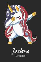 Jaslene - Notebook: Blank Ruled Name Personalized & Customized Patriotic USA Flag Hair Dabbing Unicorn School Notebook Journal for Girls & Women. Funny Unicorn Desk Accessories & Back To School Suppli 1076521924 Book Cover
