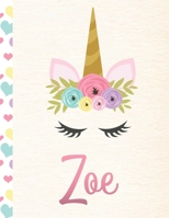 Zoe: Personalized Unicorn Primary Handwriting Notebook For Girls With Pink Name Dotted Midline Handwriting Practice Paper Kindergarten to Early Childhood Grades K-2 Composition School Exercise Book 1695460693 Book Cover