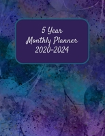 5 Year Planner: 2020-2024 Planning Calendar - 2 Page Monthly Calendar Spread with Inspirational Gratitude Quotes and Yearly Goal Planner -  Purple, Blue, Teal Abstract Leaf Design 1694751066 Book Cover