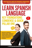 Learn Spanish Language Key Foundations Condense & Quick Pillar One: Definite & Indefinite Articles, Nouns, Adjectives, Cognate Words, Exercises & Lots of Extra Resources by Native Speaker &Professor B094TKTJT1 Book Cover
