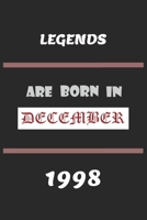 Legends Are Born in December 1998: Birthday Gift Notebook, Journal For Best Friends And Family, Lined (6�9) 100 Pages. 1677285974 Book Cover