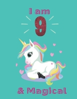Unicorn SketchBook: I Am 9 & Magical With Unicorn Inside More Space for Sketching and Drawing and Writing Journal for Kids and Girls Marble Size 8.5in x 11in with 110 Pages 1654361976 Book Cover