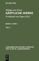 Zesen: Saemtliche Werke Bd 1teil 2: Lyrik 1 Adl 3110131773 Book Cover