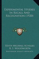 Experimental Studies In Recall And Recognition 1166017354 Book Cover