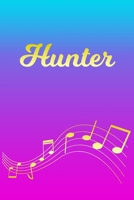 Hunter: Sheet Music Note Manuscript Notebook Paper Pink Blue Gold Personalized Letter H Initial Custom First Name Cover Musician Composer Instrument Composition Book 12 Staves a Page Staff Line Notepa 1706638175 Book Cover