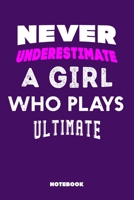 Never Underestimate a Girl Who Plays Ultimate: 120 Pages, 6x9, Soft Cover, Matte Finish, Lined Sport Journal, Funny Sport Notebook, perfect gift for Ultimate Supporter 1651120307 Book Cover