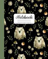 Notebook College Ruled 7.5 x 9.25 in / 19.05 x 23.5 cm: Composition Book, Pretty Mushrooms, Owls and Green Leaves Cover, C754 1077296533 Book Cover