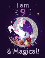 Unicorn Sketchbook I am 9 & Magical!: A Happy Birthday 9 Years Old Gift: 100 blank pages of high quality white paper, 8.5 x 11 cute premium matte cover 1654789860 Book Cover