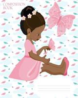 Composition Book: Brown Little Girl Child Natural Kinky Curly Afro Textured Black Hair Softcover Writing Exercise Notebook | 100 Wide Ruled Lined ... Pink & Pastel Blue Butterfly Watching Girls 1095727370 Book Cover