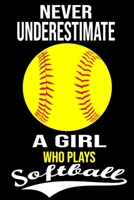 Never Underestimate a Girl Who Plays Softball : Softball Journal, Softball Players Notebook, Softball Gifts, Softball Girls Birthday Present, Funny Softball, Softball Coach 1707287058 Book Cover