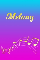 Melany: Sheet Music Note Manuscript Notebook Paper - Pink Blue Gold Personalized Letter M Initial Custom First Name Cover - Musician Composer Instrument Composition Book - 12 Staves a Page Staff Line  1706822928 Book Cover