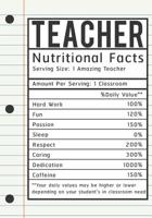 Teacher Appreciation Gift: Teacher Nutritional Fact - Notebook Gift For Teacher, Thank You, Retirement (Inspriration Notebook For Teacher Gifts) 1093184310 Book Cover
