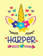 Harper: Harper Personalized Unicorn Notebook for Girls - Size (8.5"x 11") With Lined  Blank Pages, Perfect for Journal, Doodling, Sketching and Notes 1693264145 Book Cover