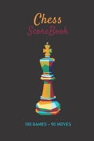 Chess Scorebook - 100 Games - 90 moves: Chess notation books | Chess recording book | 101 pages, 6"x9" | Chess notebook | Paperback | black background ... multicolor blue yellow yellow red orange 1672577411 Book Cover