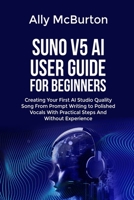 SUNO V5 AI USER GUIDE FOR BEGINNERS: Creating Your First AI Studio Quality Song From Prompt Writing to Polished Vocals With Practical Steps And Without Experience B0GTPB46RD Book Cover
